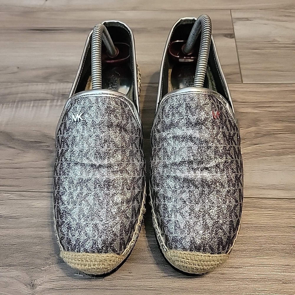 Michael Kors Hastings Signature Logo Metallic Espadrilles Size 8M